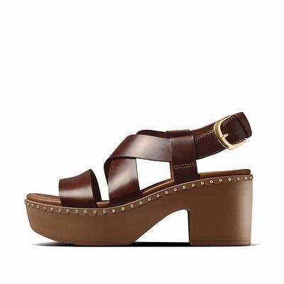 Fitflop Pilar Leather Back-Strap Platform - Plateausandaletten Damen - Schokolade Braun (ZAD780316)